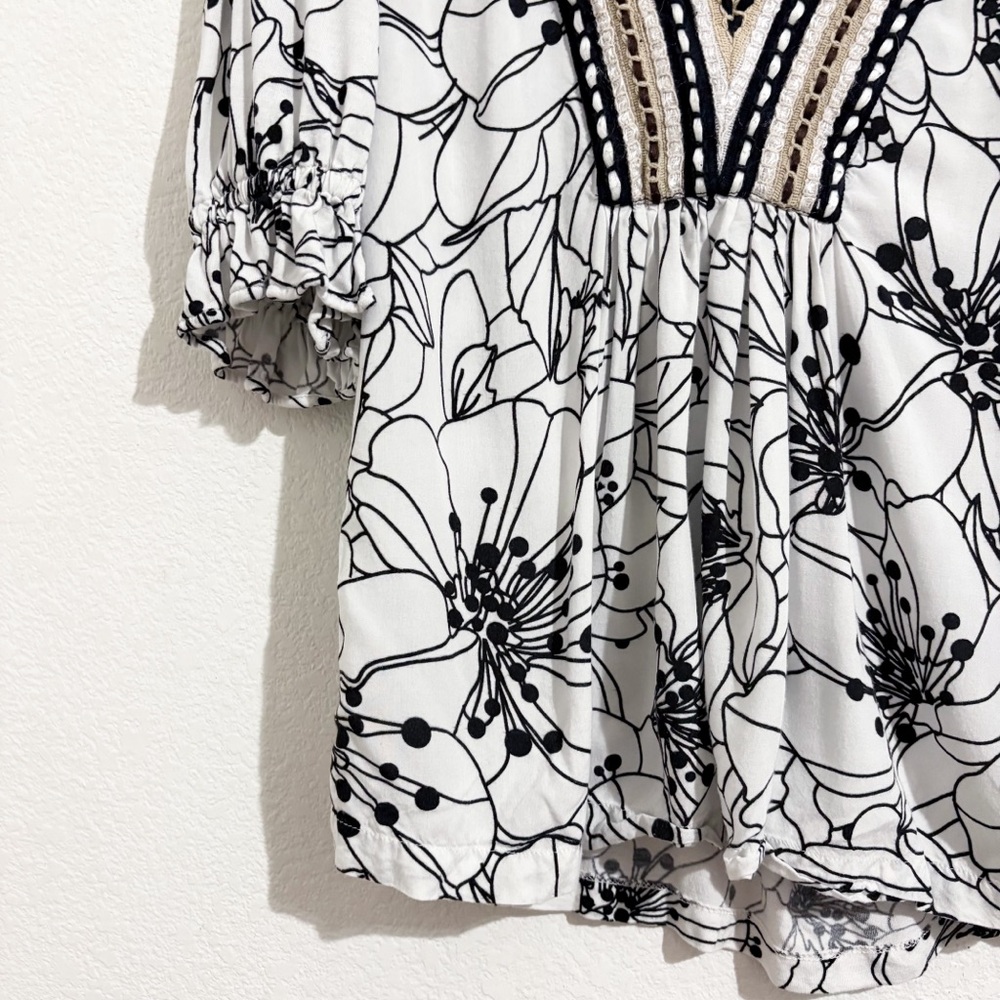 Anthropologie Bl-nk London Stephanie Top in Black & White Floral Print - Picture 8 of 11